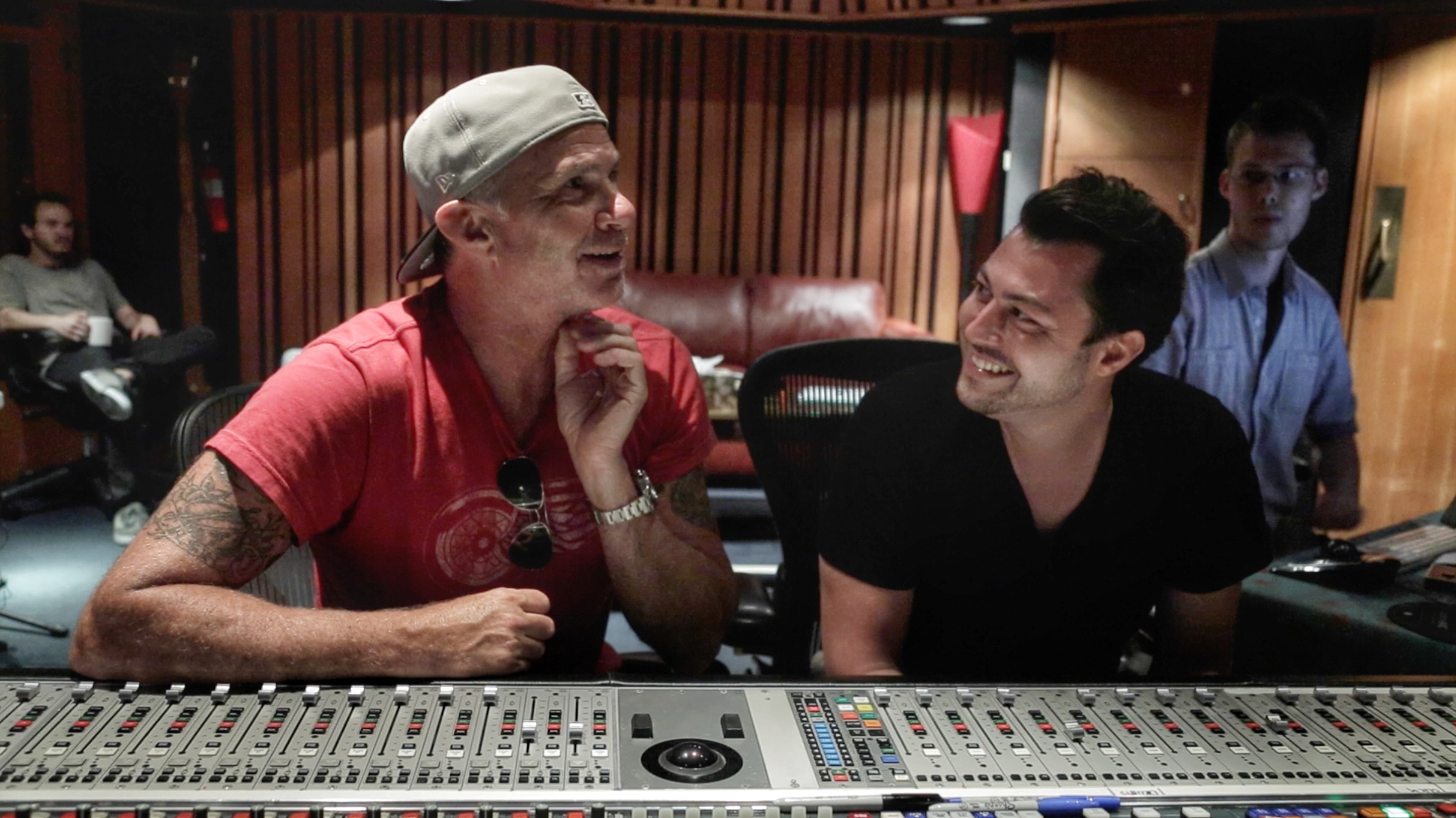 Andrew Cole and Chad Smith at the soundboard at The Village Studios photo by Marlena von Kazmier