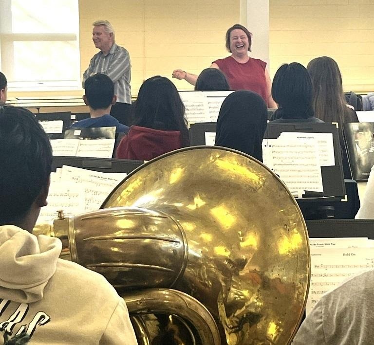 Rik Emmett and daughter Shannon Johnston with Students at Streetsville Secondary in Mississauga on Music Monday 2025