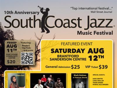 The 10th Anniversary of South Coast Jazz August 11-12-13, 2023 in Brantford
